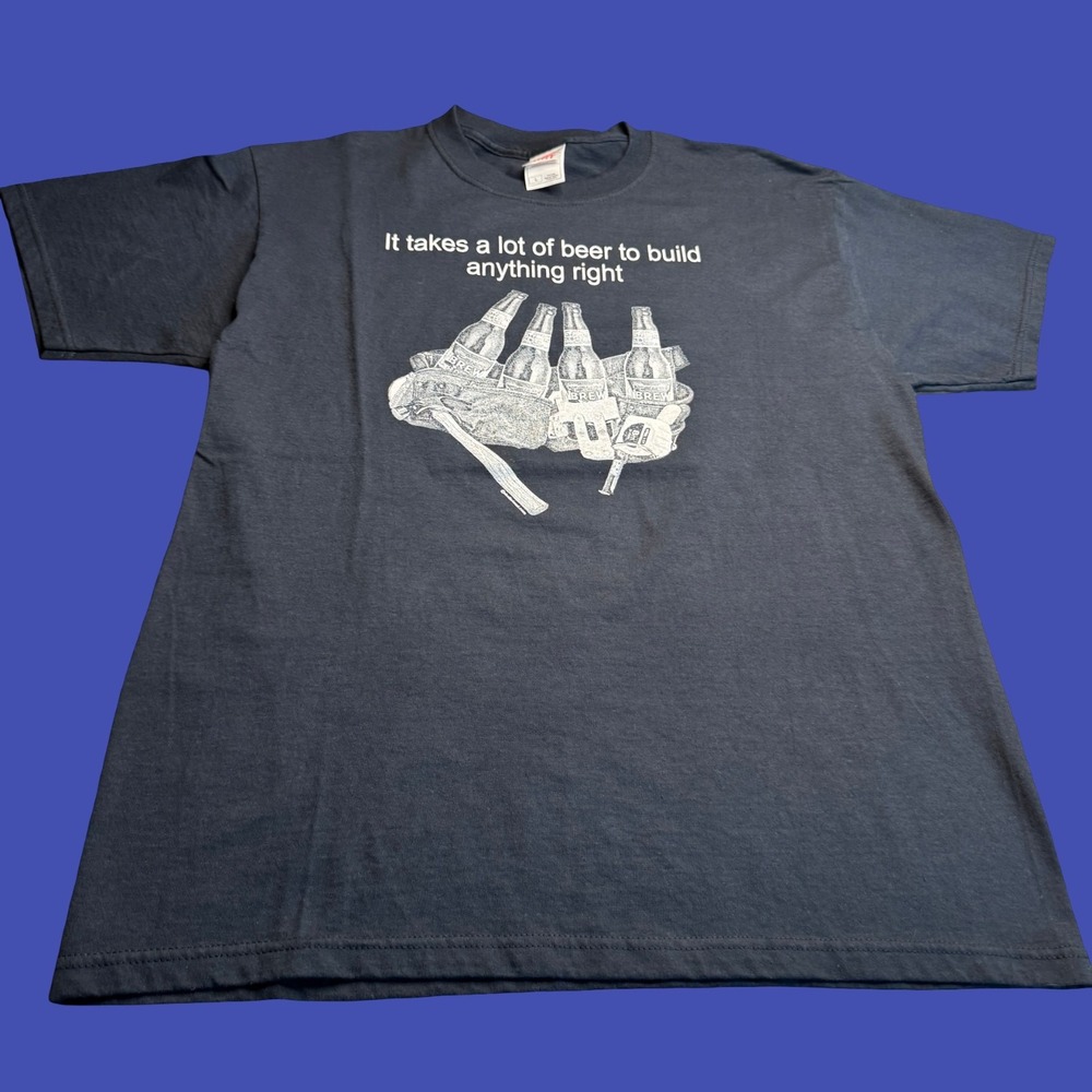 Vintage Beer Tools T Shirt Large Black It Takes A Lot Of Beer Funny Graphic